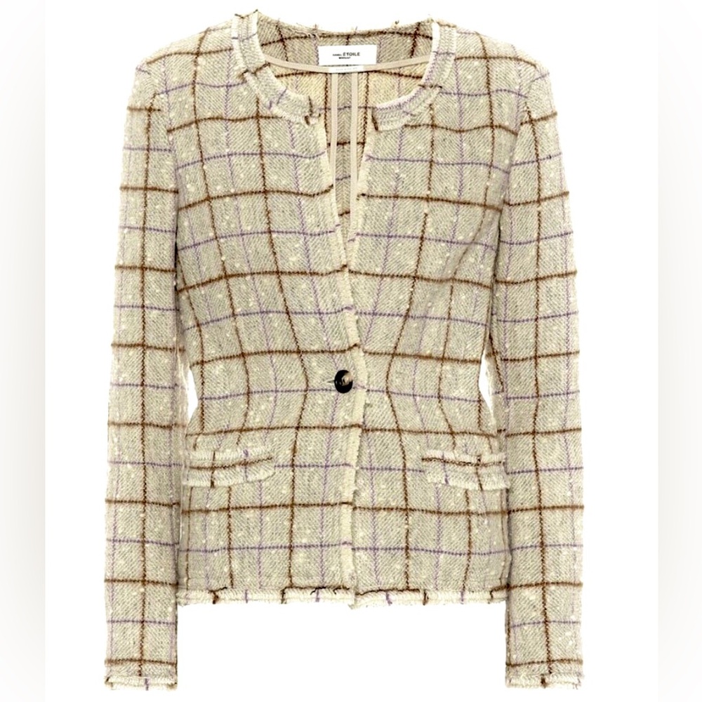 Isabel Marant Etoile Lyra Grid Wool Tweed Blazer Coat Jacket size S
